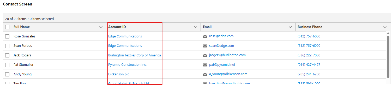 Record Link Data table