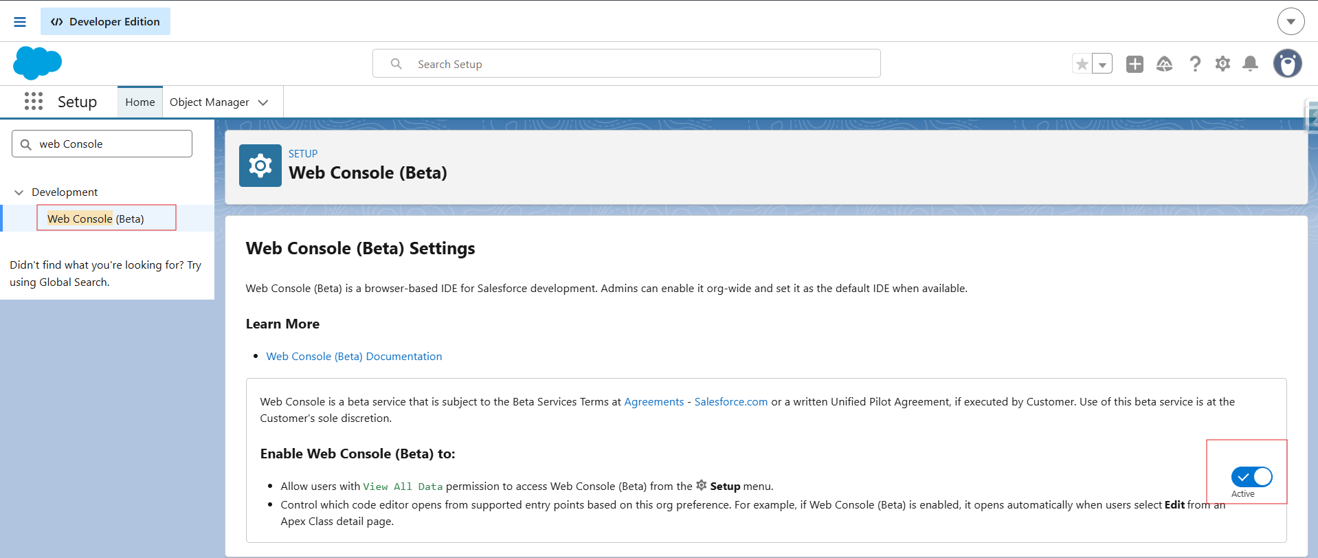 Enable Web Console