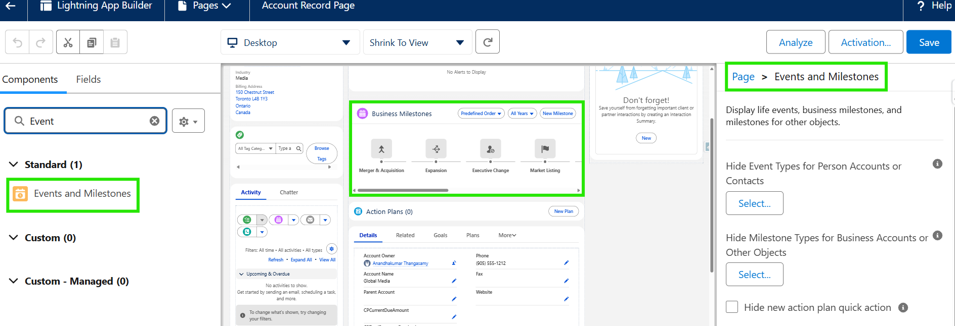 Life Events and Milestones Component