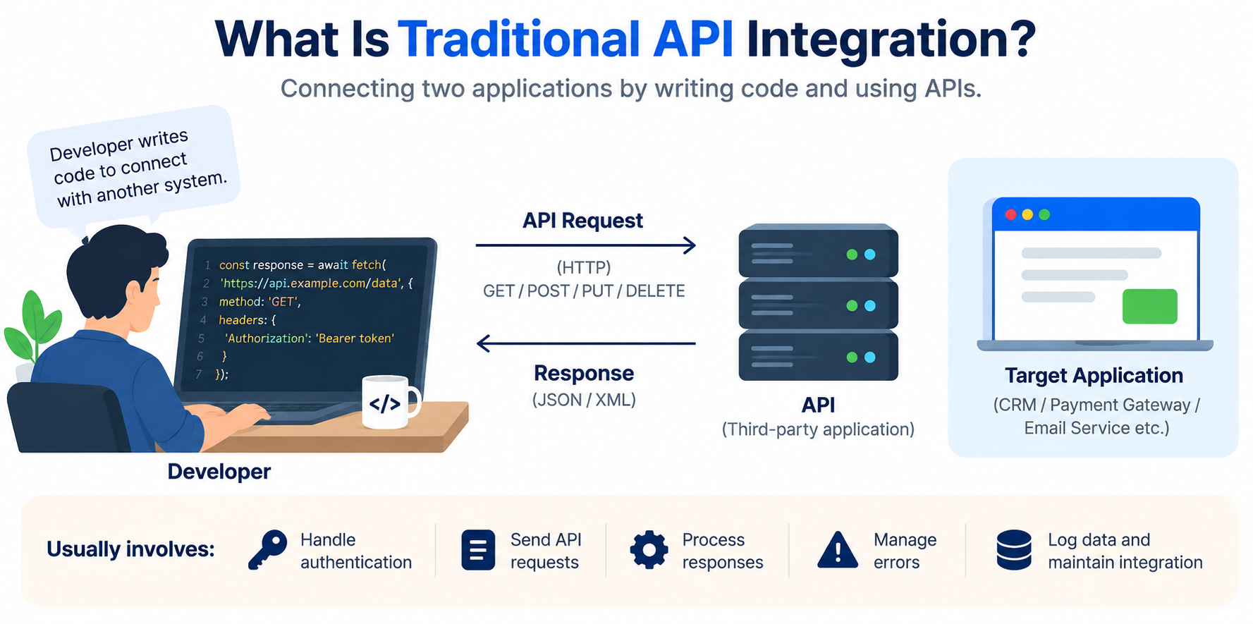 Traditional API integration using custom code